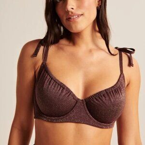 NWT Abercrombie Curve Love Brown Shimmer Tie-Strap Underwire Bikini Top | Size S